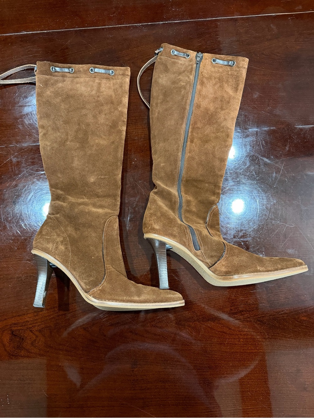 Bella! Made in Italy! Women's Brown Genuine leather Suede Knee-High Heeled Boots